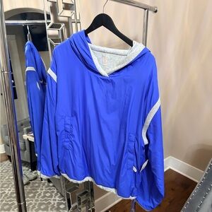 Free People Royal Blue Hooded Pullover with Heather Gray Trim